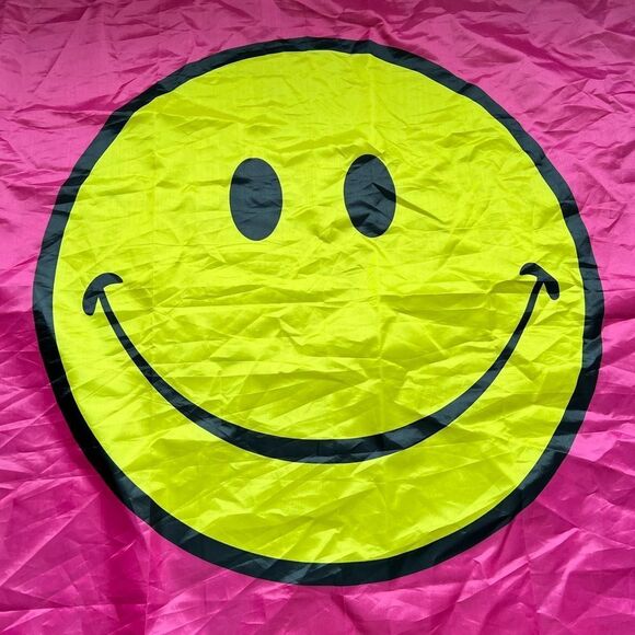 Happy Face Smiley Face Pink & Yellow Lightweight Flag. - Picture 2 of 4